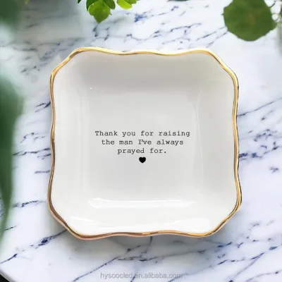 Custom logo White Colorful Ceramic Jewelry Tray Ring Dish Irregular Oval Shape With Gold Rim Trinket Tray