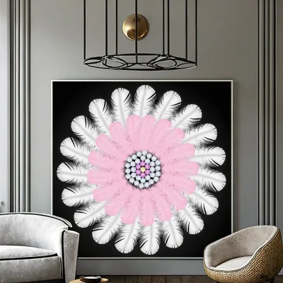 Modern Abstract Acrylic White Feather Flower Canvas Support Base Featuring Landscape Subjects
