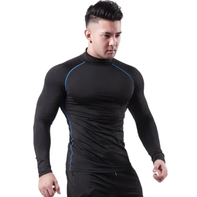 Men's Autumn Sport Shirt & Long Sleeve Workout Top Breathable High Neck Compression Gym Wear