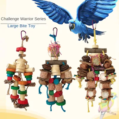 For Parrot Bite Combination Eco-Friendly Square Wood Bird Toy Grinding Mouth Block Station Pole Color Tear Paper Straw String