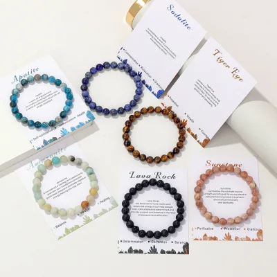 Bestone 8mm Natural Gemstone Beaded Bracelet Love Heart Bracelet Jewelry Crystal Gifts for Mom Mothers Birthday Valentine's Day