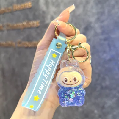 HY2 Cartoon Bubble Labubu 3d Keychain Oil Quicksand Liquid Keyring Bag Car Pendant Accessories Keychain