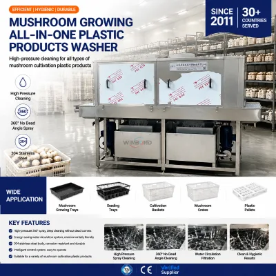 Automatic Mushroom Compost Tray Washing Machine 304 SS Hot Water Plastic Substrate Crate Cleaner for Mushroom Farm