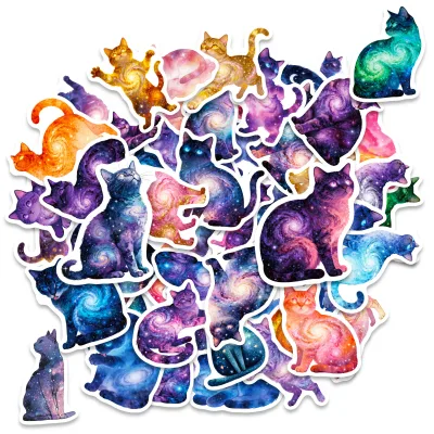 50PCS Fashion neon style starry night animal galaxy cat sticker