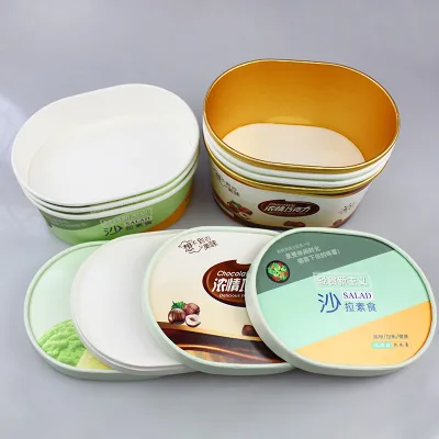 Disposable Single Wall Paper Coated Elliptical Food Packing Box Container for Pet Food Noodle Salad Bowl Lid 500ml 700ml 1000ml