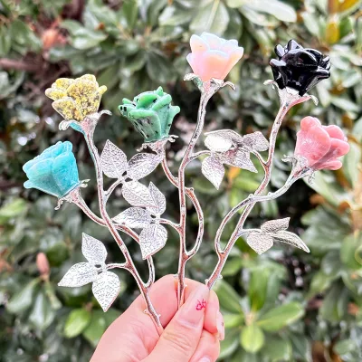 Natural Crystals Wholesale Bulk Crafts Hand Carved Gemstone Carving Rose for Gifts Decoration