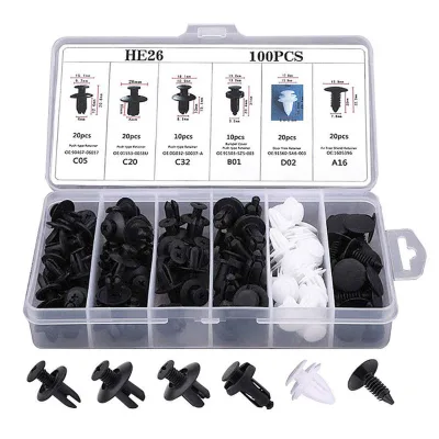 100Pcs Mixed Car Retainer Clips Kit 6 Sizes Nylon Push Type Fastener Rivet for Bumper Door Trim Fender With Storage Box