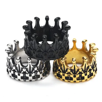 Custom Fashion Punk Retro Gothic Style Crown Gothic Ear Rings Stainless Steel Skull Rings for Men