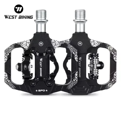 WEST BIKING 2 in 1 Bicycle Pedals Mountain Bike SPD Self-Locking Pedals DU Bearing Road Bike Anti-slip Flat Pedal MTB Cycling