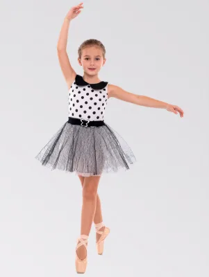 Anna Shi New Designs Black and White Dot Spandex with Black Mesh Belt Ballet Tutu Dance Costumes