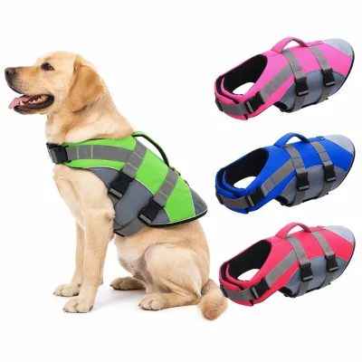Dog Life Jacket Adjustable Ripstop Dog Life Vest for Swimming Doggy Lifesaver Superior Buoyancy Rescue Handle Pet Swimming