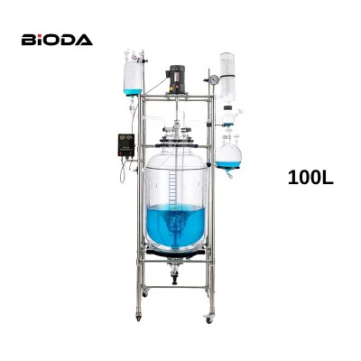 Hot-selling Automatic Laboratory Industrial Reaction Kettle High Pressure Glass Reactor 100L Stainless Steel Frame
