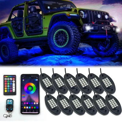 PA0180 the Newest BT Phone APP Control RGB LED Rock Light 12 Pods High Power and Waterproof 150 LED Chip UniversalFitment