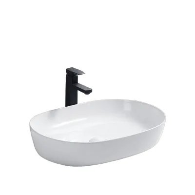 Modern White Ceramic Art Basin Sink Bowl Simple Design With Round Shape Stone Material Mount Installation for Bathroom