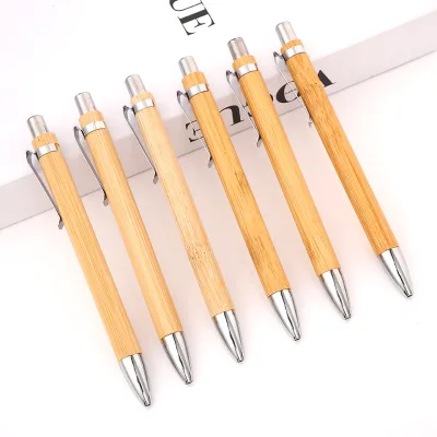 Recycled Click Eco Friendly Bamboo Pens with High Quality Personalized Wood Custom Logo Hotel Amenities Ball Point Ballpoint