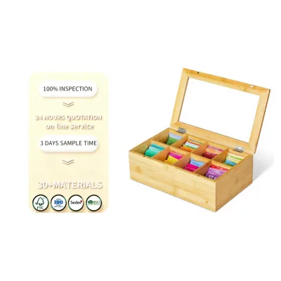 Bamboo Wood Tea Bag Organizer Wood Tea Box Wood Storage Box with Acrylic Lid for Tea Bags Coffee Sugar