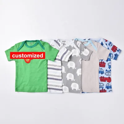 Hot Selling Customized 5 Piece Summer Boy Girl Printing Cotton Short Sleeve Baby T-shirts