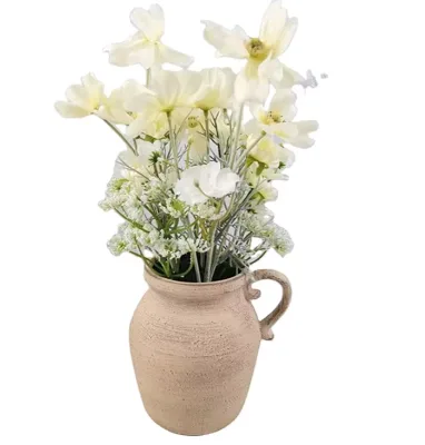 Antique Vase Inspired Pure White Artificial Spring Cosmos Flower Bouquet PP Material