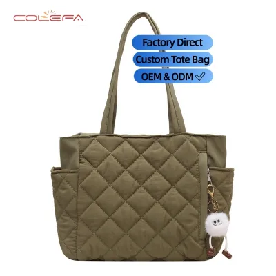 Colefa Commuting Tote Bag 2026 Fall/Winter New Style Solid Color Open Shoulder Bag Korean Style Cotton-Filled Soft Handle Women
