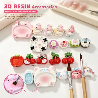 Cartoon Resin Cat-shaped Nail Bracket Pen Holder Polish Palette Brush-washing Cup Buffer-tip Organizer Multifunctional Nail