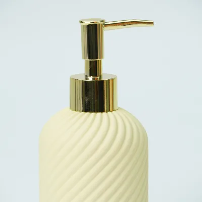 Swirl Ribbed Resin Lotion Pump Bottle Matte Cream Beige Gold Pump Refillable Bathroom Liquid Soap Dispenser