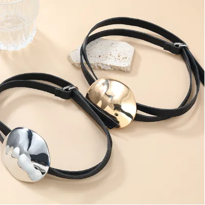 New ZA Necklace Punk Leather Choker Necklace for Women Statement Oval Metal Pendant Necklace Jewelry Collar Gifts