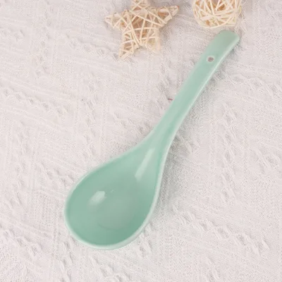 High Quality Custom Porcelain Dinner Spoons Restaurant Green Color Soup Ramen Ceramic Spoon