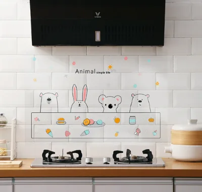 Cartoon Animals Wall Decal Cute Stick Figure Wallpaper Oilproof Kitchen Decorative Wall Mural