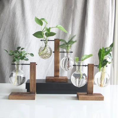 Creative Modern Coiled Wooden Flower Pot Holder Handmade Vase Clear Glass Flower Arrangement Container Home Decor Items