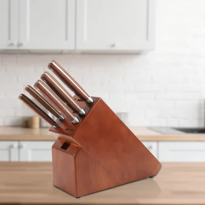 High Board HB-60003 Eco-friendly Universal 10 Slot Wood Rubber Kitchen Knife Holder Storage Organizer Durable 26x20x13cm