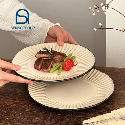 Vintage Ceramic Flat Scalloped Embossed Chargers Plate Wedding Dinner Table Steak Sandwich Meat Charger Plates