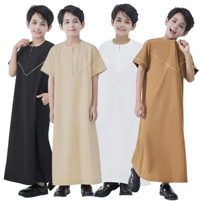 Yibaoli Factory-direct Bestseller Ready-to-ship Short Sleeve Boy Children Thobe Thawb for Teenage Boys