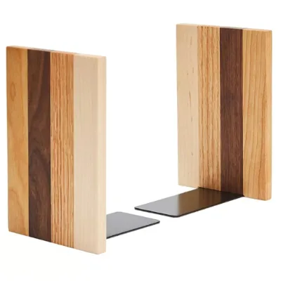 OEM Hot Wooden Bookends With Metal Base Heavy Duty Book 2pack Stand With Anti-Skid Dots for Office Desktop Decorative Bookend