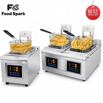 Table Top Stainless Steel French Fries Machine 2 Tank 2 Basket Commercial Potato Chip Fryer Electrical Deep Fryer