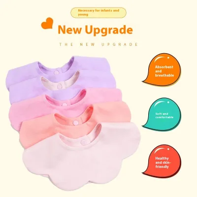 2025 Summer Type 100% Cotton Kids' Saliva Pocket Pure Color Petal Bib Baby Saliva Towel Absorbent Soft Eco-friendly OEM Button