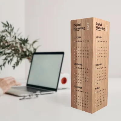 Custom Office Desk Calendar 2024 Personalized Business Gift Natural Wood Calendar