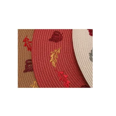 New High Quality Custom Leaf logo Circular Embroidery Table Mat Plastic pp Table Mat
