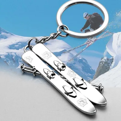 Panda Ski Keychain Winter Snow Games Sports Metal Key Chains Snowboard Ice Skates Snow Globe Keychain Souvenir Pendant Key Rings