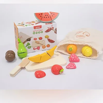 Unisex Educational Cross-Border Wooden Play House Toys Simulated Vegetables and Fruits Cut for Kids' Fun Kitchen & Food Toys