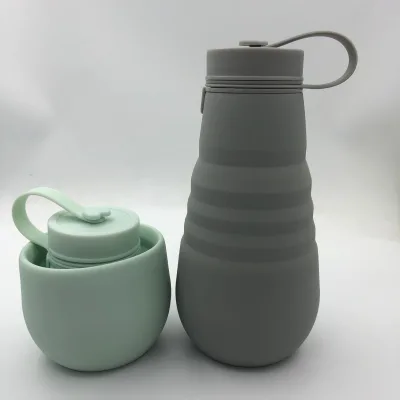 BPA FREE Portable Silicone Folding Telescopic Collapsible 500ml Cup Travel Folding Silicone Outdoor Water Cup with Lid