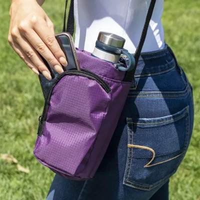 Walking Travel Water Carrying Pouch Bag with Phone Pocket Water Bottle Carrier Bag with Strap