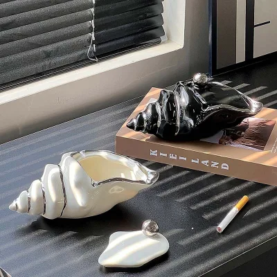 Modern Luxury Ceramic Ashtray with Conch Shape Living Room Kitchen Bathroom High Sensitivity Housewarming Gift Boxed Wholesale