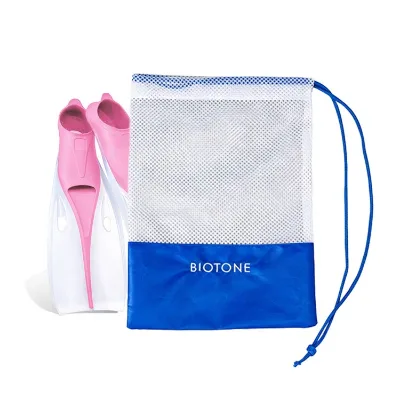 Custom Logo Blue Green Polyester Nylon Mesh Drawstring Splicing Flippers Storage Bag Gym Sport Backpack for Travel Outdoor