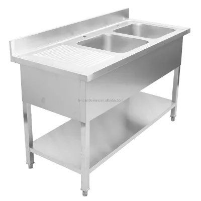 Commercial Steel Stainless Working Table  With Double Sink  and Undershelf