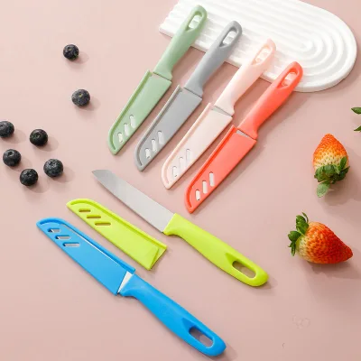 3-Piece Plastic Cake Serving Knife Set Colorful Handles Protective Sheaths Portable Safe Paring/Peeling Tools Eco-Friendly Food