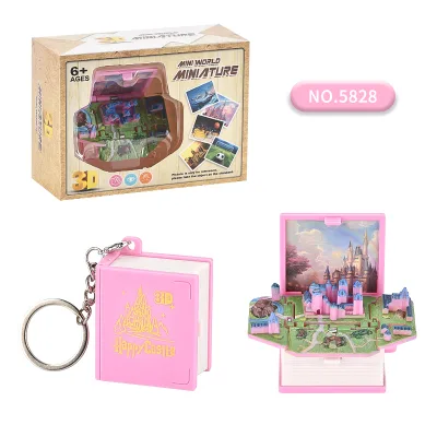 2025 3D Pop-up Book Folding Book  Magic Castle Schoolbag Pendant Key Chain Children's Creative Decompression Toys