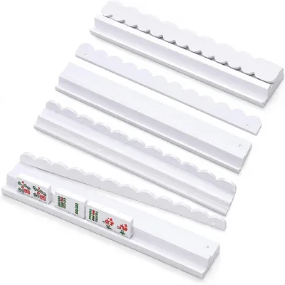 Wintogo Wood Mahjong Racks Set of 4 Scalloped Magnetic Pushers 17" Lightweight White