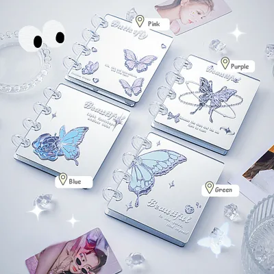 New High-quality Flowing Light Butterfly Mirror Surface Mini Card Album 3-Inch Mushroom Button Photocard Album with 40 Pockets