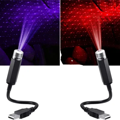 USB LED Atmosphere Lights with Star Projector Night Light Various Modes Dimmable Romantic Decoration for Car & Room
