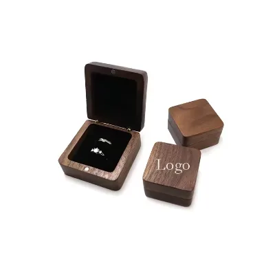 Hot Selling Wooden Box Packaging Single Double Ring with Black Collection Walnut Wooden Ring Box for Engagement